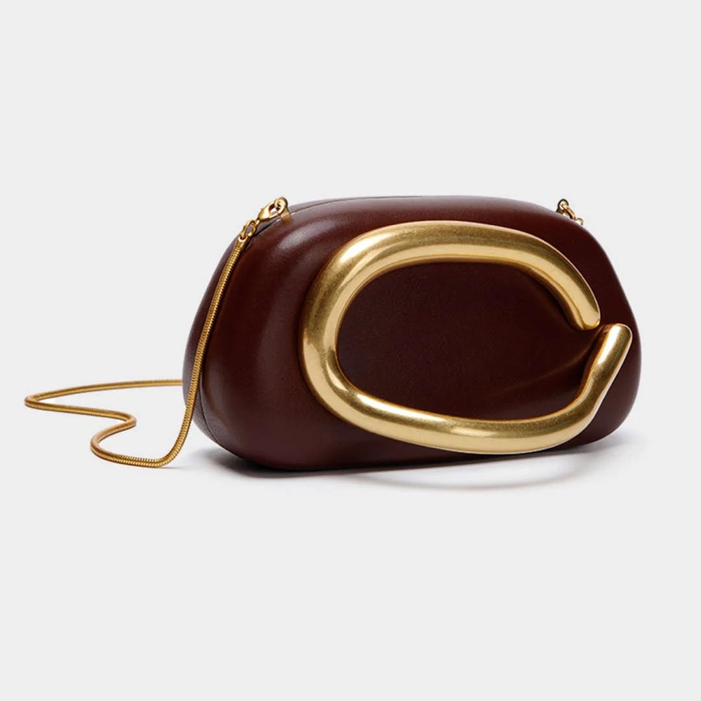 ZARA GOLD CLOSURE BOX CLUTCH IN BURGUNDY